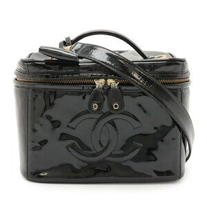 CHANEL Black Leather Logo Pouch